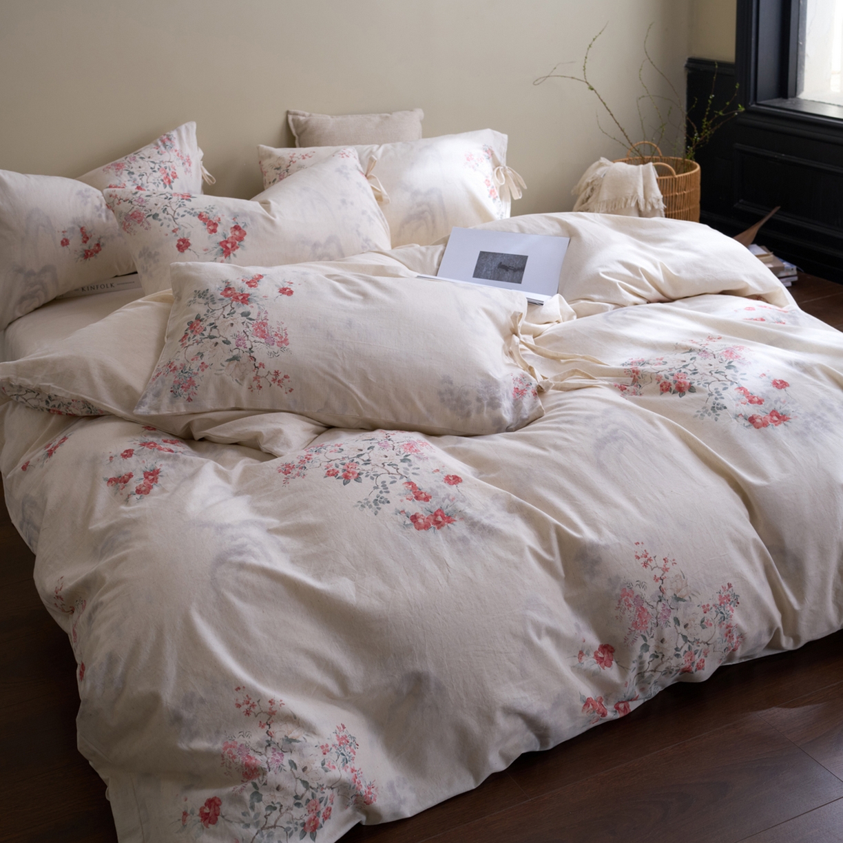 91家纺网 家纺一手货源 找家纺 久典家居 2026新款A类棉麻数码印花四件套 花间集