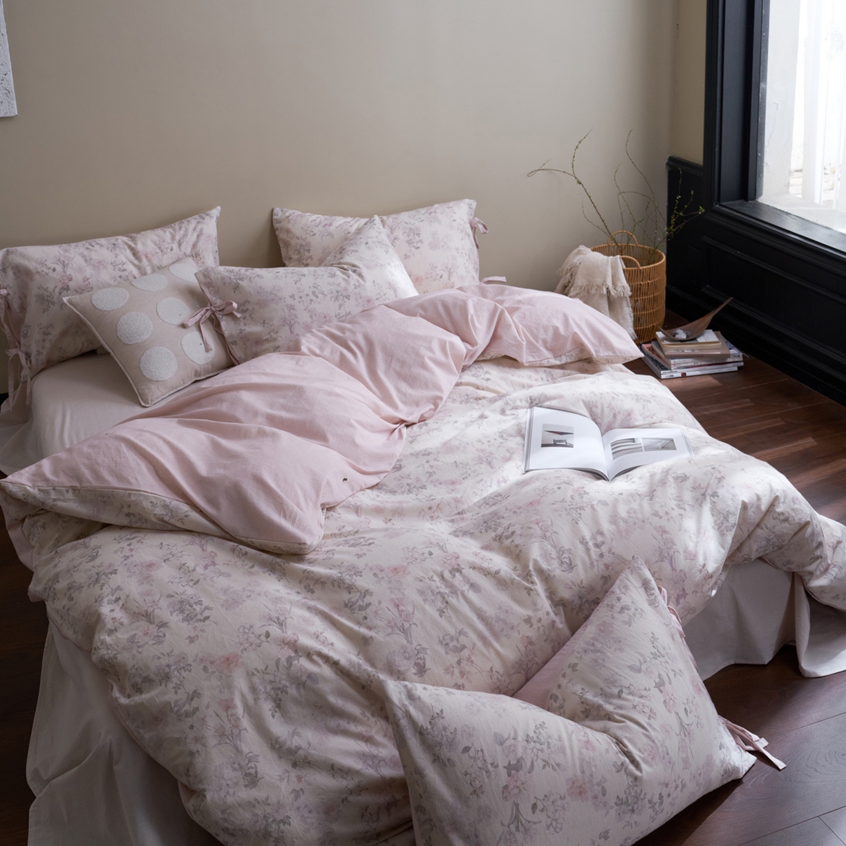 91家纺网 家纺一手货源 找家纺 久典家居 2026新款A类棉麻数码印花四件套 田园花语