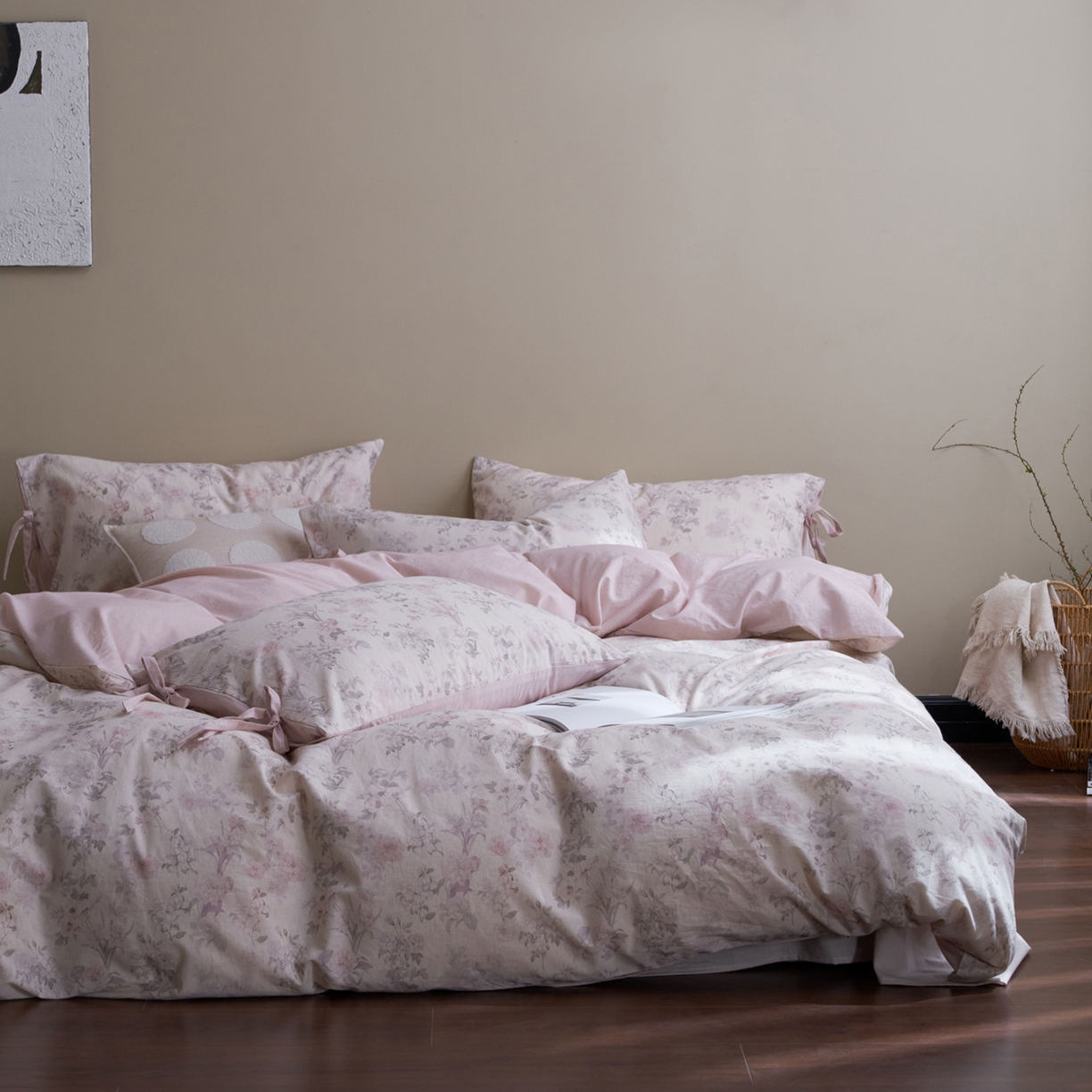 91家纺网 家纺一手货源 找家纺 久典家居 2026新款A类棉麻数码印花四件套 田园花语