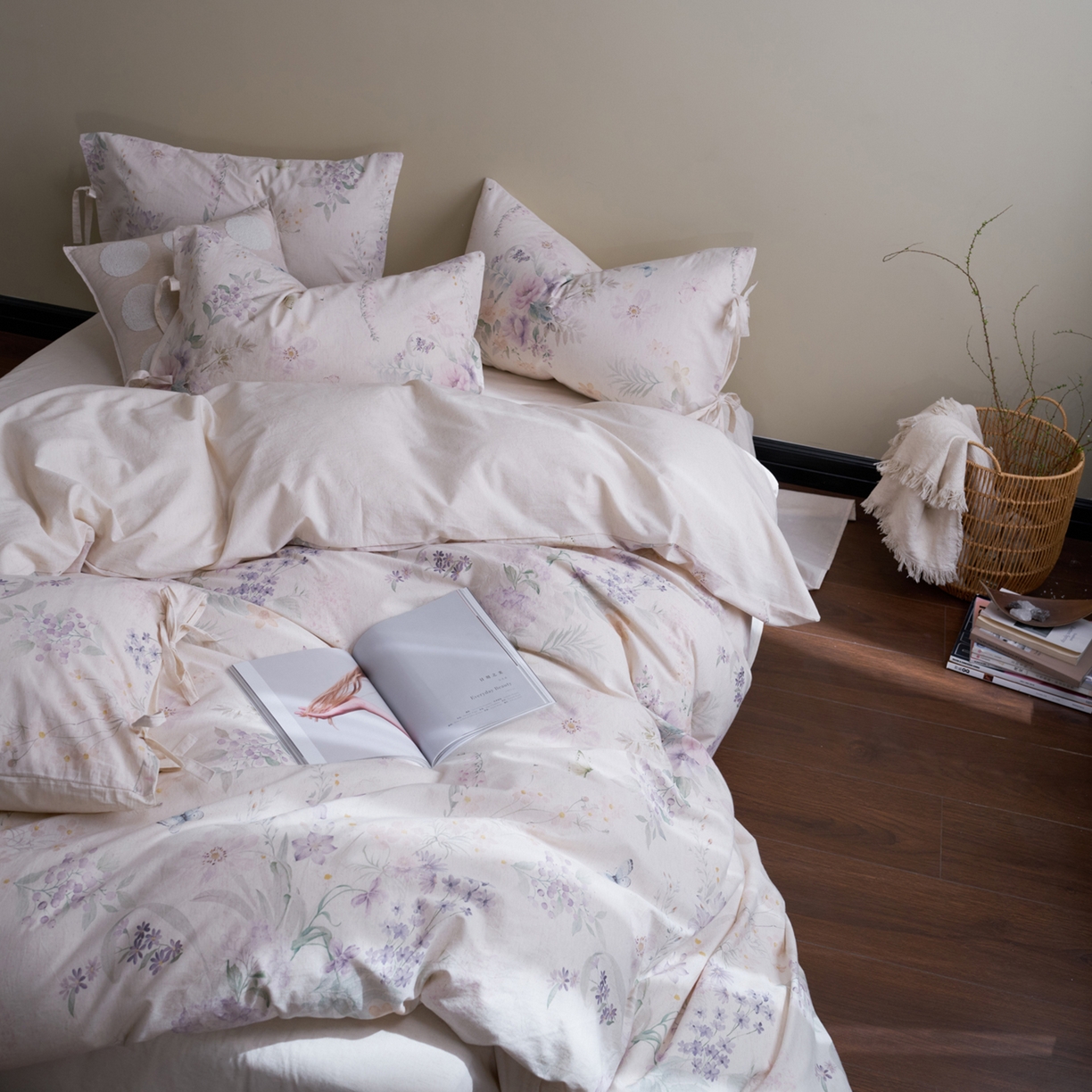 91家纺网 家纺一手货源 找家纺 久典家居 2026新款A类棉麻数码印花四件套 南法晚风