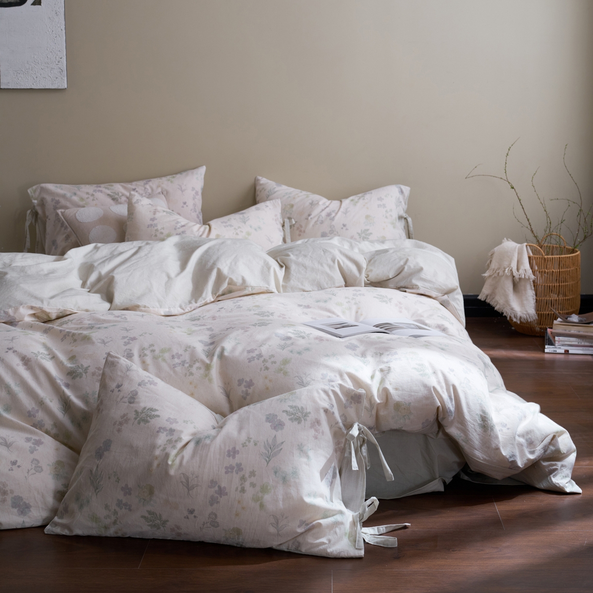 91家纺网 家纺一手货源 找家纺 久典家居 2026新款A类棉麻数码印花四件套 春野织梦