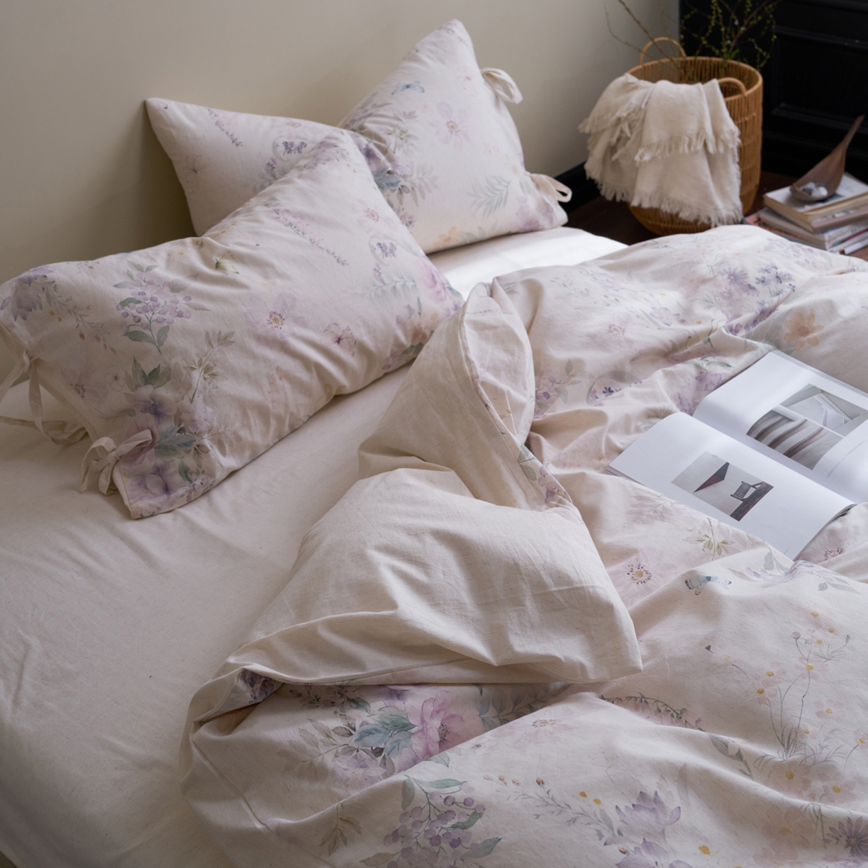 91家纺网 家纺一手货源 找家纺 久典家居 2026新款A类棉麻数码印花四件套 南法晚风