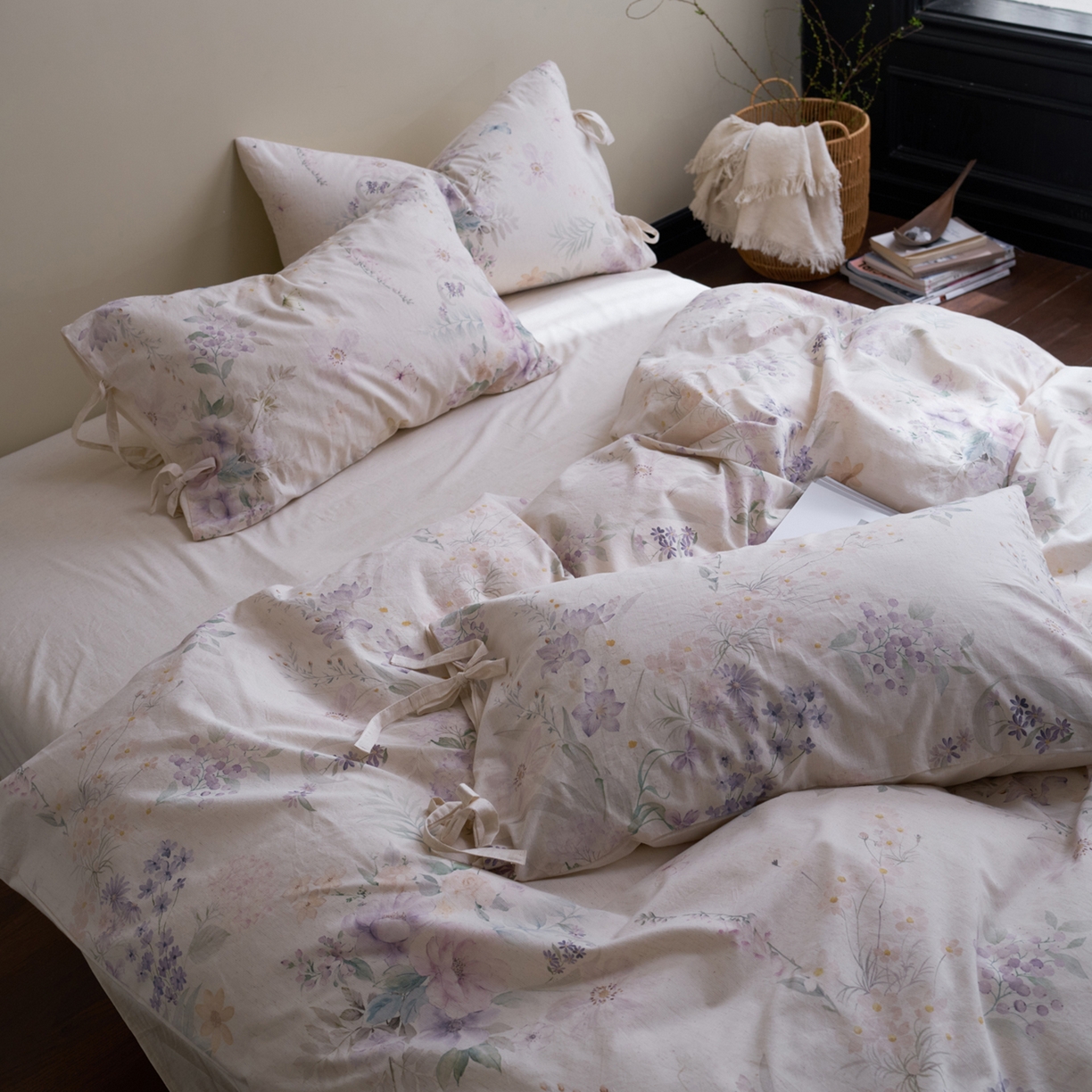 91家纺网 家纺一手货源 找家纺 久典家居 2026新款A类棉麻数码印花四件套 南法晚风