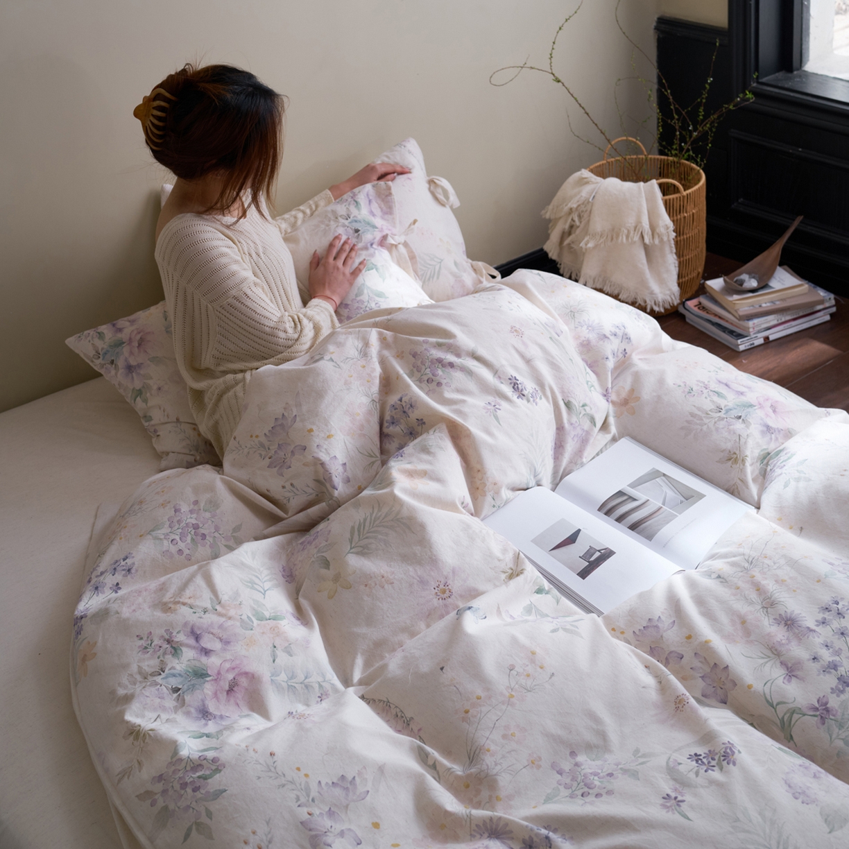 91家纺网 家纺一手货源 找家纺 久典家居 2026新款A类棉麻数码印花四件套 南法晚风