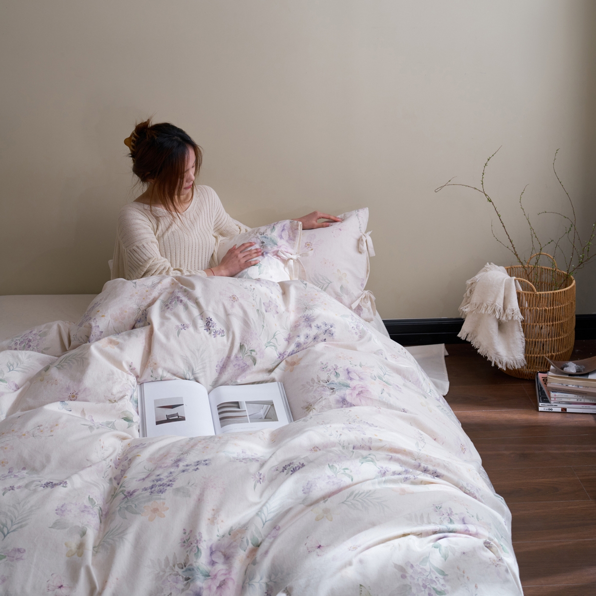 91家纺网 家纺一手货源 找家纺 久典家居 2026新款A类棉麻数码印花四件套 南法晚风