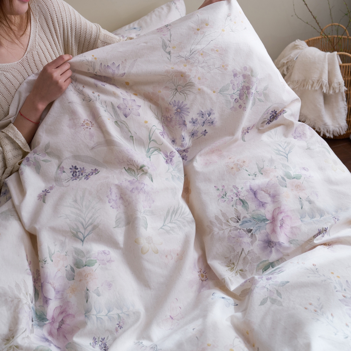 91家纺网 家纺一手货源 找家纺 久典家居 2026新款A类棉麻数码印花四件套 南法晚风