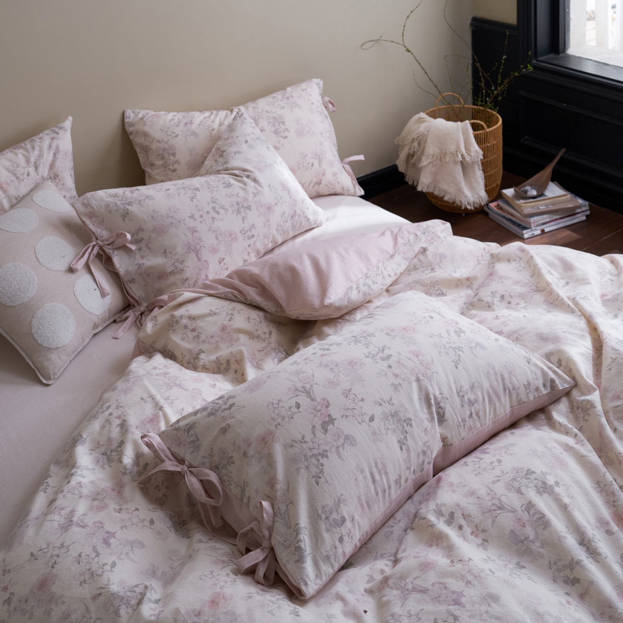 91家纺网 家纺一手货源 找家纺 久典家居 2026新款A类棉麻数码印花四件套 田园花语