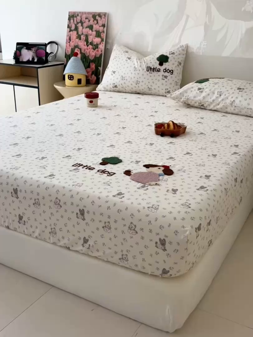 91家纺网 家纺一手货源 找家纺 舒居家纺 2026新款13070全棉纯棉毛巾绣单床笠床笠单件 可米宝贝