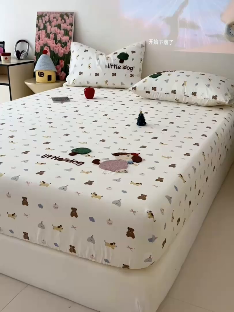 91家纺网 家纺一手货源 找家纺 舒居家纺 2026新款13070全棉纯棉毛巾绣单床笠床笠单件 奇趣缤纷