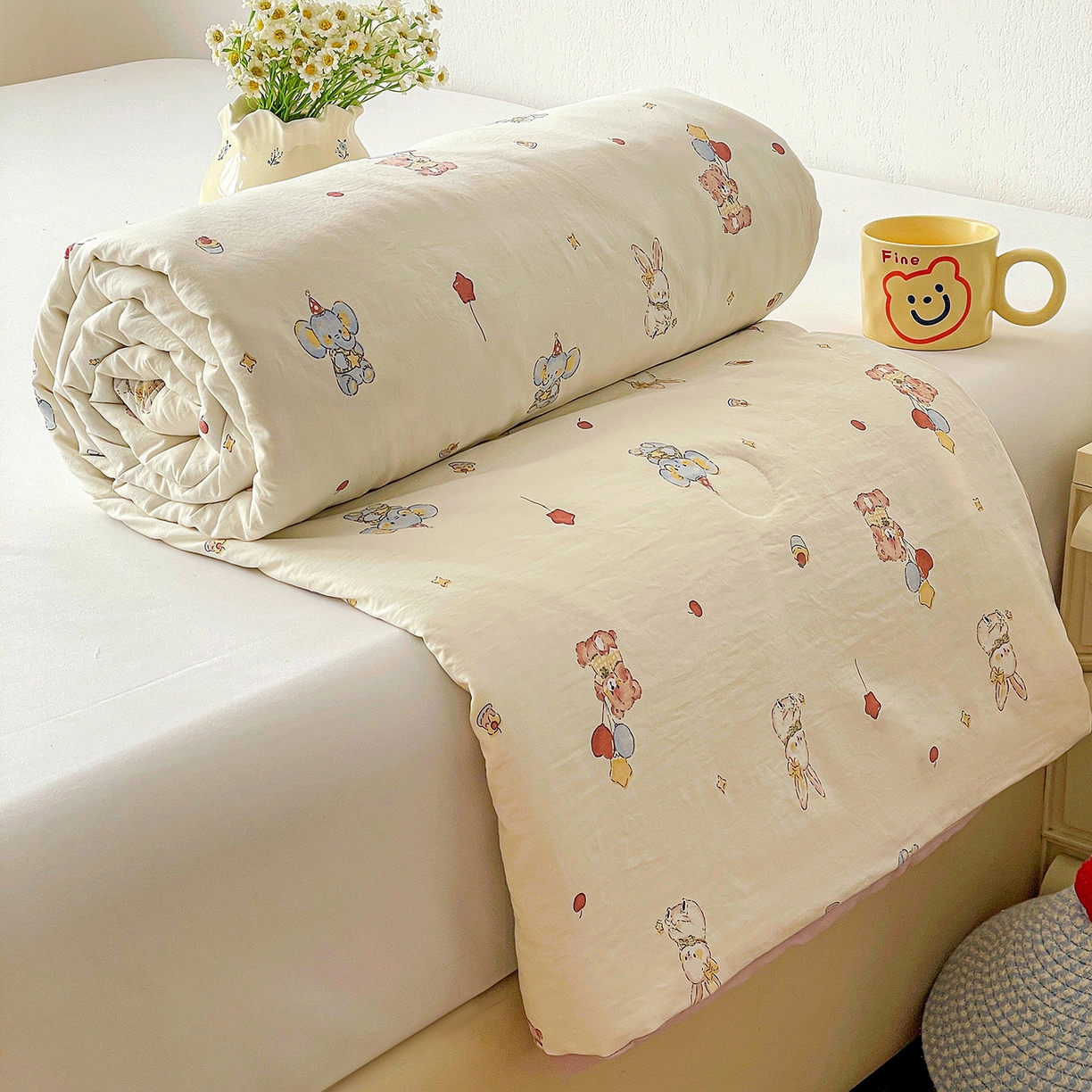 91家纺网 家纺一手货源 找家纺 纽缦家纺 2026春夏新款A类古法水洗棉夏被夏凉被空调被 小飞象