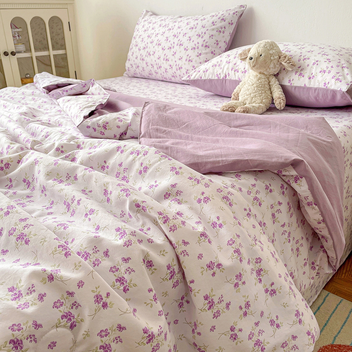 91家纺网 家纺一手货源 找家纺 纽缦家纺 2026春夏新款A类古法水洗棉夏被夏凉被空调被 波影紫