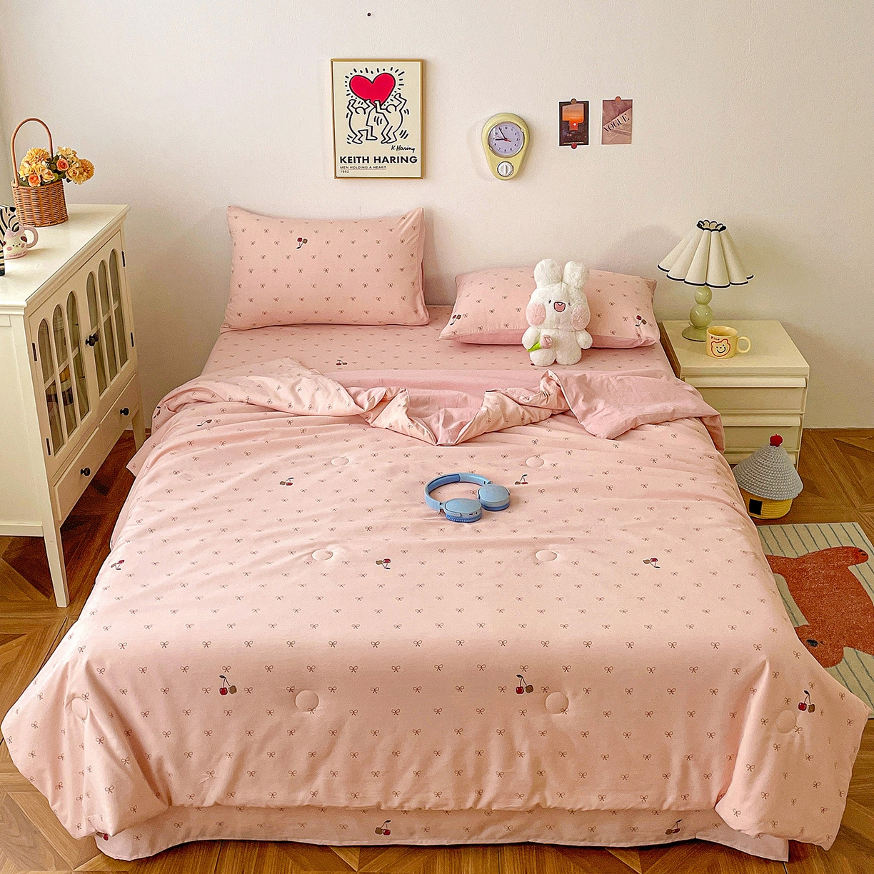 91家纺网 家纺一手货源 找家纺 纽缦家纺 2026春夏新款A类古法水洗棉夏被夏凉被空调被 梦樱粉