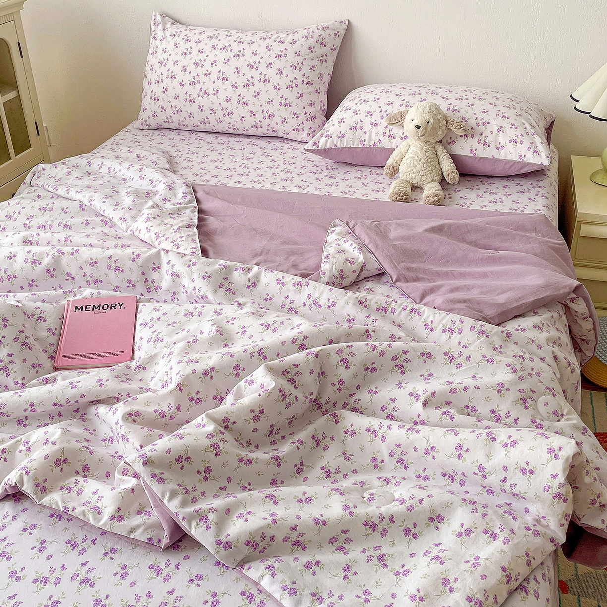 91家纺网 家纺一手货源 找家纺 纽缦家纺 2026春夏新款A类古法水洗棉夏被夏凉被空调被 波影紫