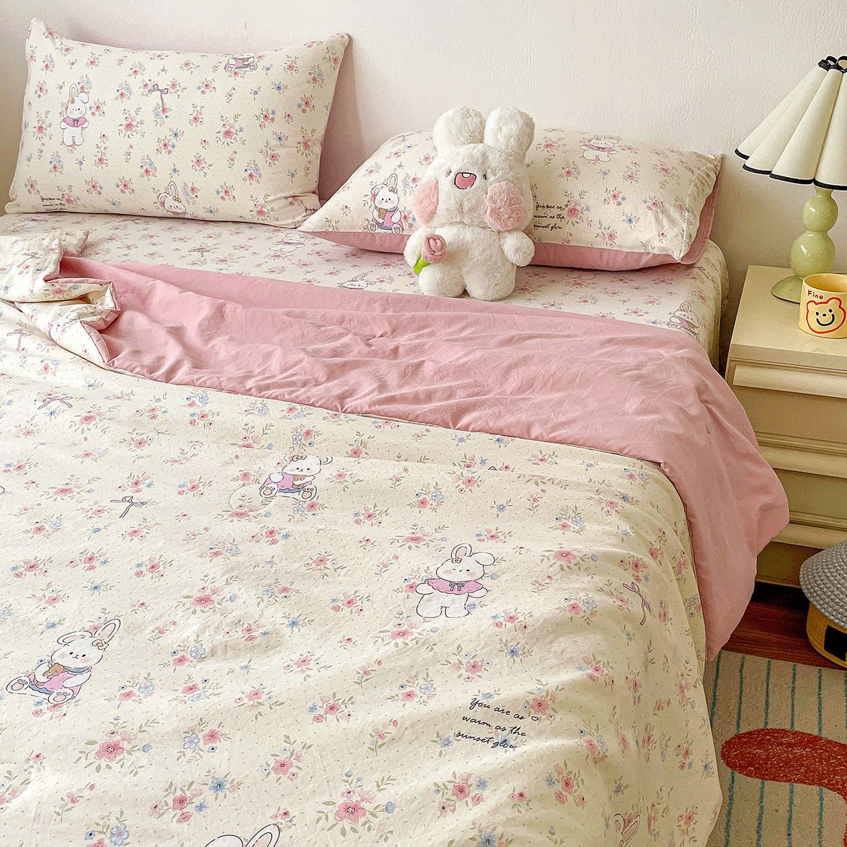 91家纺网 家纺一手货源 找家纺 纽缦家纺 2026春夏新款A类古法水洗棉夏被夏凉被空调被 美丽小兔