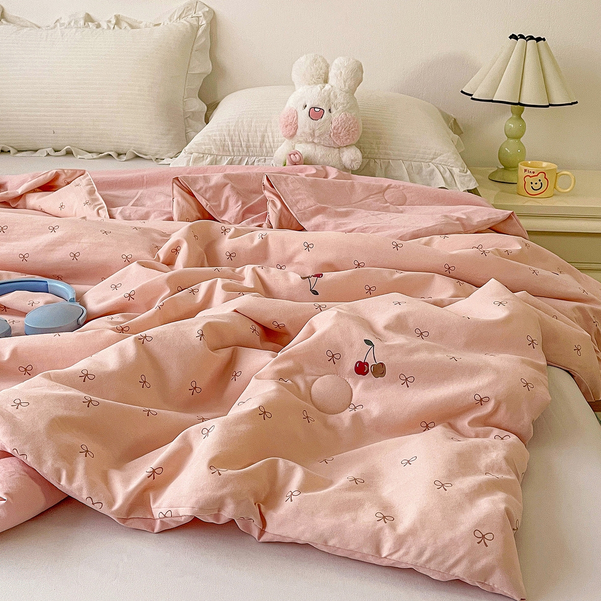 91家纺网 家纺一手货源 找家纺 纽缦家纺 2026春夏新款A类古法水洗棉夏被夏凉被空调被 梦樱粉