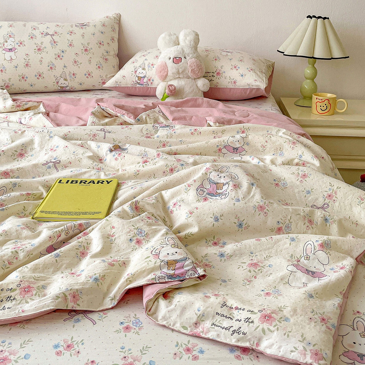 91家纺网 家纺一手货源 找家纺 纽缦家纺 2026春夏新款A类古法水洗棉夏被夏凉被空调被 美丽小兔