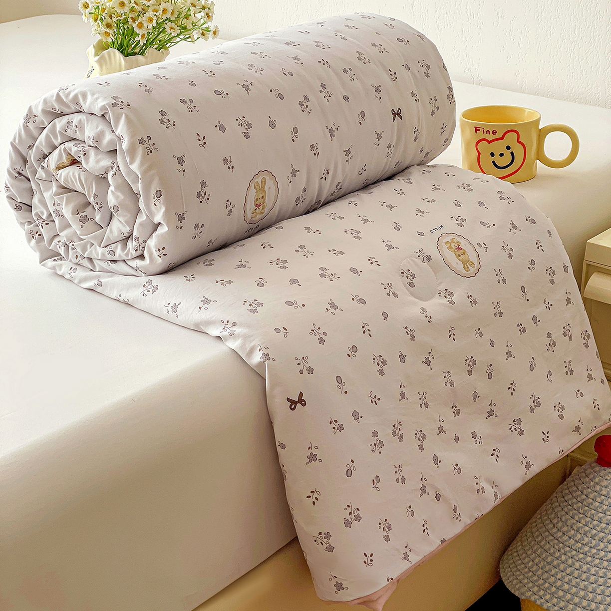 91家纺网 家纺一手货源 找家纺 纽缦家纺 2026春夏新款A类古法水洗棉夏被夏凉被空调被 恋空灰