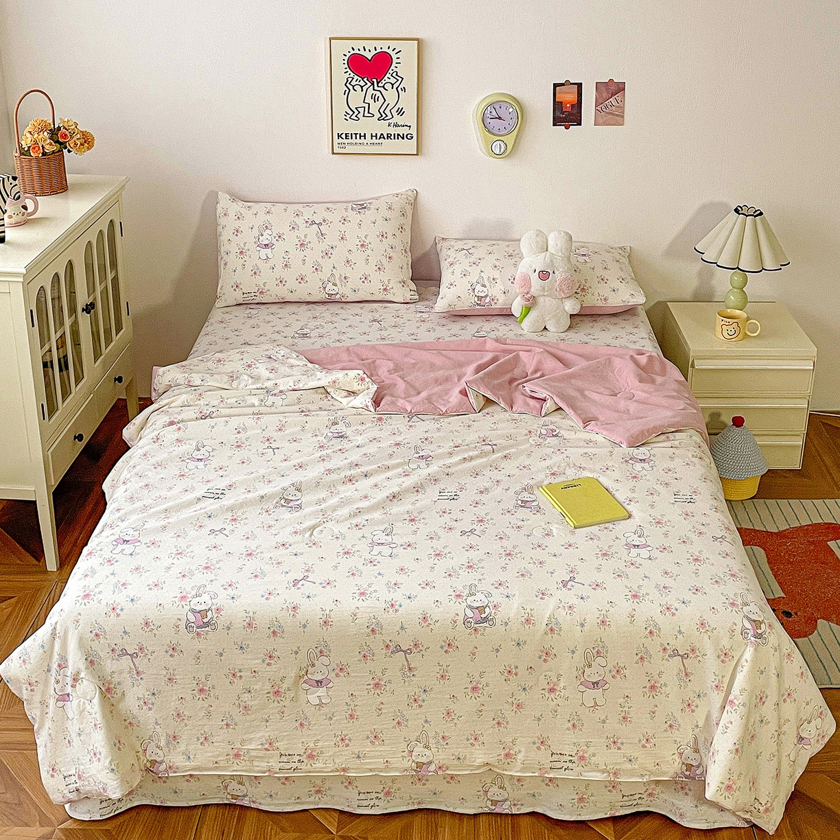 91家纺网 家纺一手货源 找家纺 纽缦家纺 2026春夏新款A类古法水洗棉夏被夏凉被空调被 美丽小兔