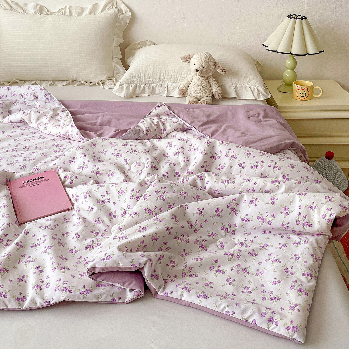 91家纺网 家纺一手货源 找家纺 纽缦家纺 2026春夏新款A类古法水洗棉夏被夏凉被空调被 波影紫