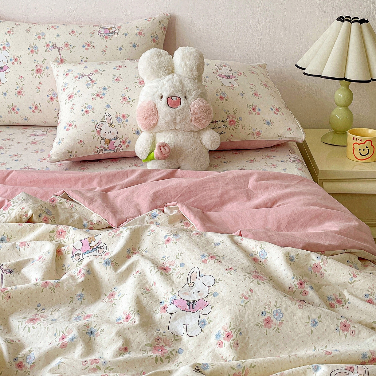 91家纺网 家纺一手货源 找家纺 纽缦家纺 2026春夏新款A类古法水洗棉夏被夏凉被空调被 美丽小兔