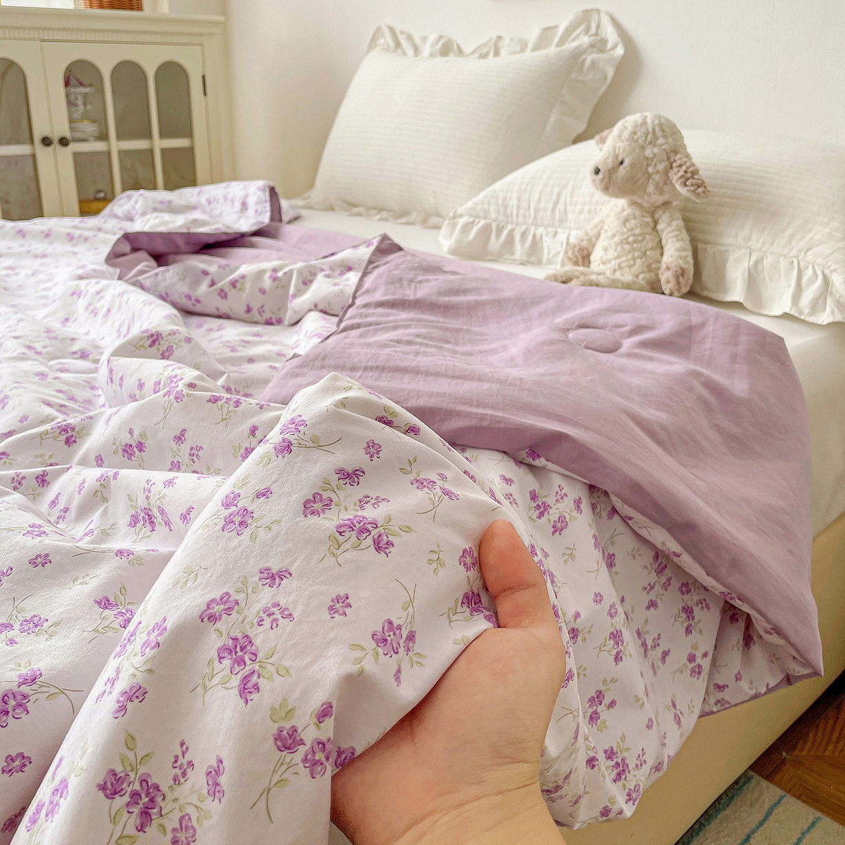 91家纺网 家纺一手货源 找家纺 纽缦家纺 2026春夏新款A类古法水洗棉夏被夏凉被空调被 波影紫