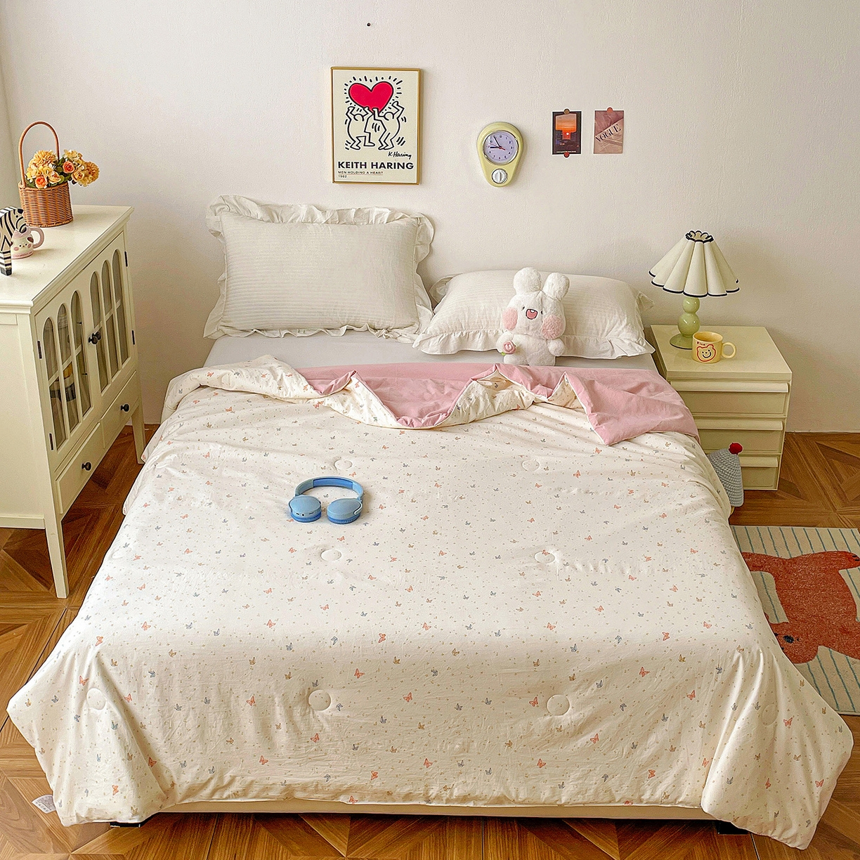 91家纺网 家纺一手货源 找家纺 纽缦家纺 2026春夏新款A类古法水洗棉夏被夏凉被空调被 彩蝶红