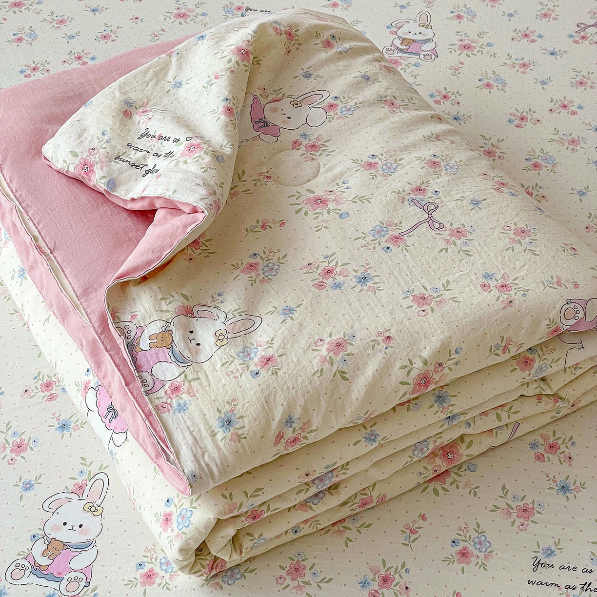 纽缦家纺 2026春夏新款A类古法水洗棉夏被夏凉被空调被 美丽小兔