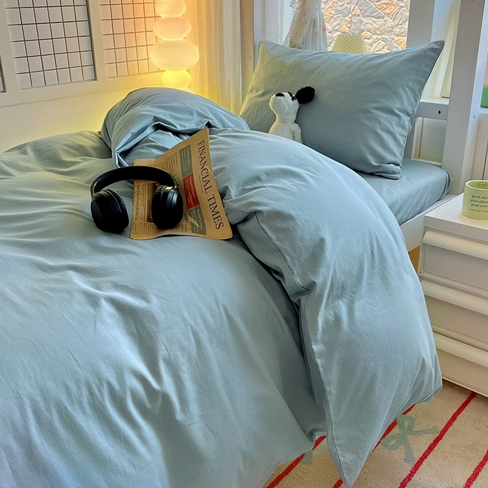 91家纺网 家纺一手货源 找家纺 （总）缦绣阁家纺 2026新款无印风纯色纯棉四件套全棉被套床单床笠被罩学生宿舍上下铺三件套床上用品