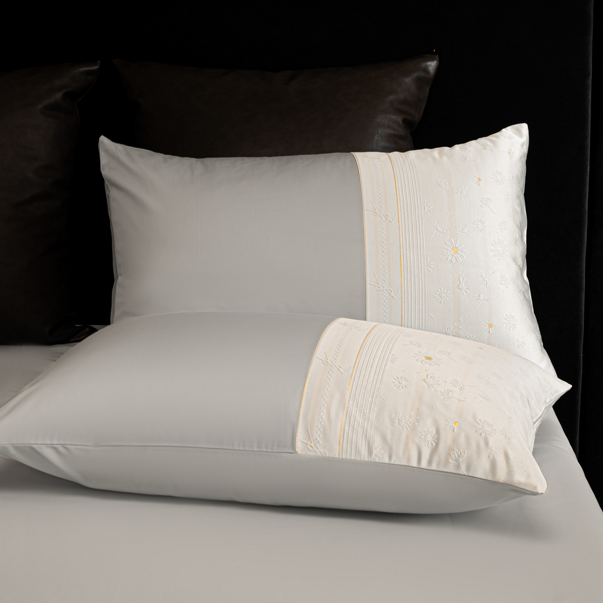 91家纺网 家纺一手货源 找家纺 女子家纺 2026春夏新款全棉纯棉刺绣拼角四件套-缦悦系列 缦悦-高级灰