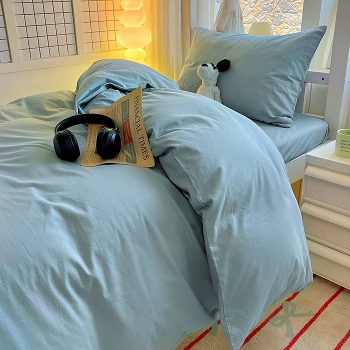 91家纺网 家纺一手货源 找家纺 （总）缦绣阁家纺 2026新款无印风纯色纯棉四件套全棉被套床单床笠被罩学生宿舍上下铺三件套床上用品