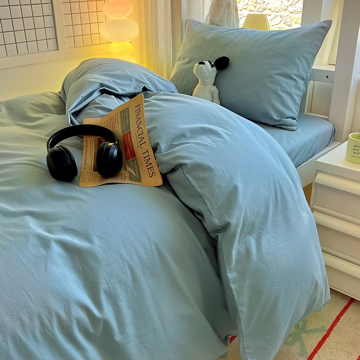 91家纺网 家纺一手货源 找家纺 （总）缦绣阁家纺 2026新款无印风纯色纯棉四件套全棉被套床单床笠被罩学生宿舍上下铺三件套床上用品