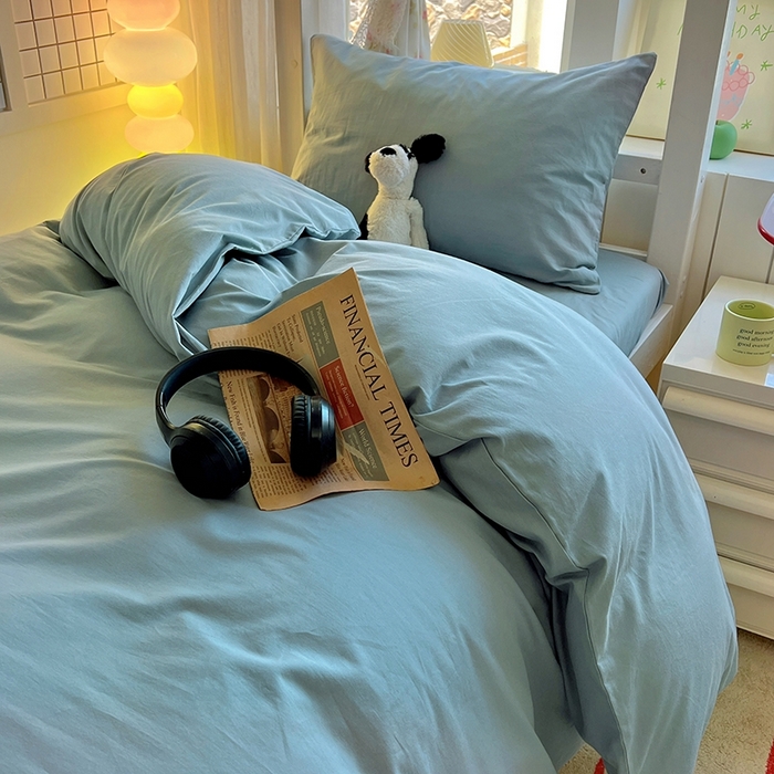 91家纺网 家纺一手货源 找家纺 （总）缦绣阁家纺 2026新款无印风纯色纯棉四件套全棉被套床单床笠被罩学生宿舍上下铺三件套床上用品