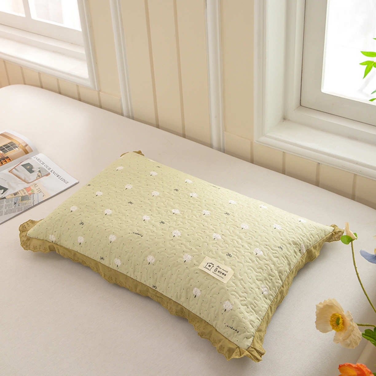 枕之坊 2026新款绗缝花边荞麦枕枕头枕芯 绗绣花边-绿色