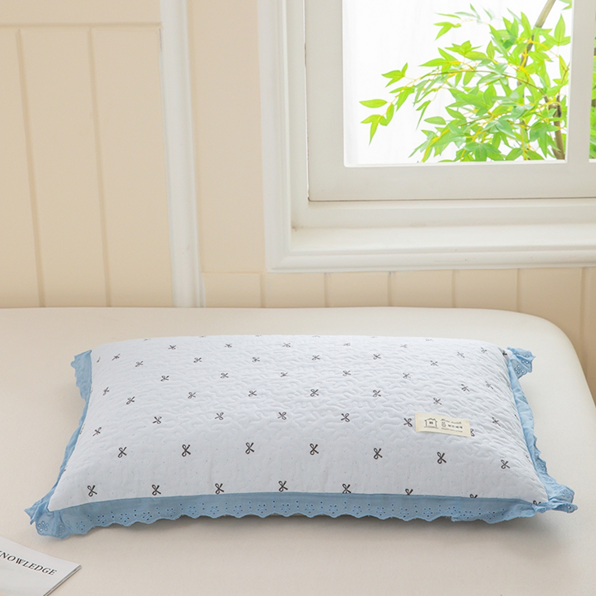 91家纺网 家纺一手货源 找家纺 枕之坊 2026新款绗缝花边荞麦枕枕头枕芯 纤绣花边-蓝色