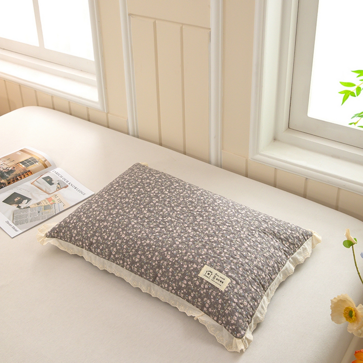 枕之坊 2026新款绗缝花边荞麦枕枕头枕芯 绗绣花边-灰色