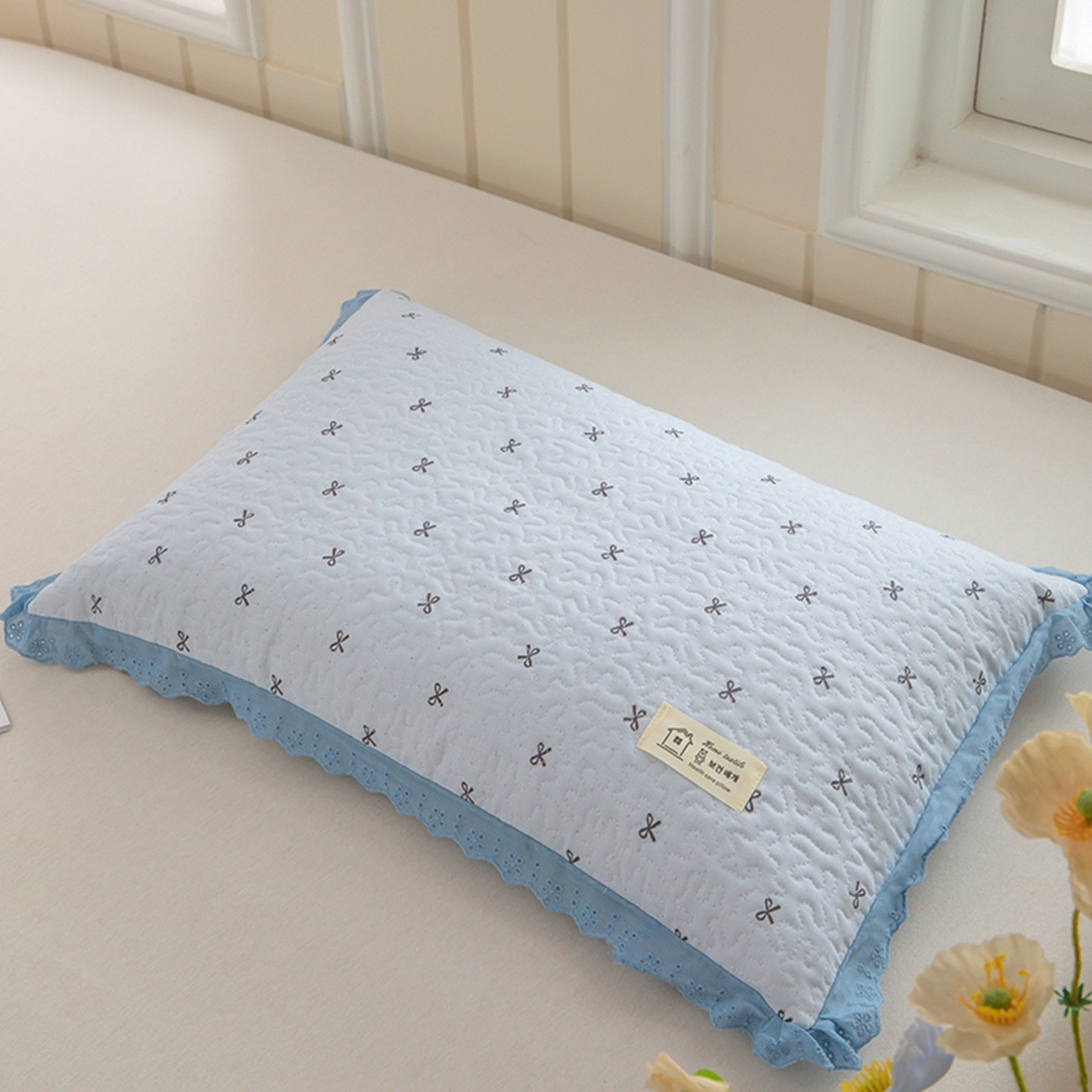 枕之坊 2026新款绗缝花边荞麦枕枕头枕芯 纤绣花边-蓝色