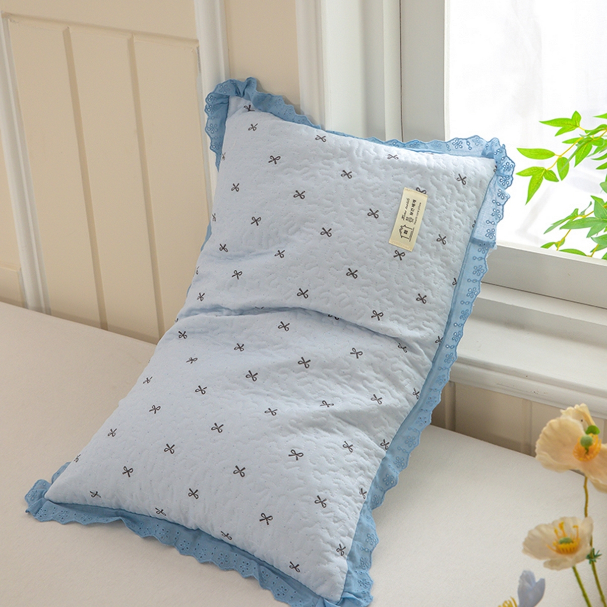 91家纺网 家纺一手货源 找家纺 枕之坊 2026新款绗缝花边荞麦枕枕头枕芯 纤绣花边-蓝色