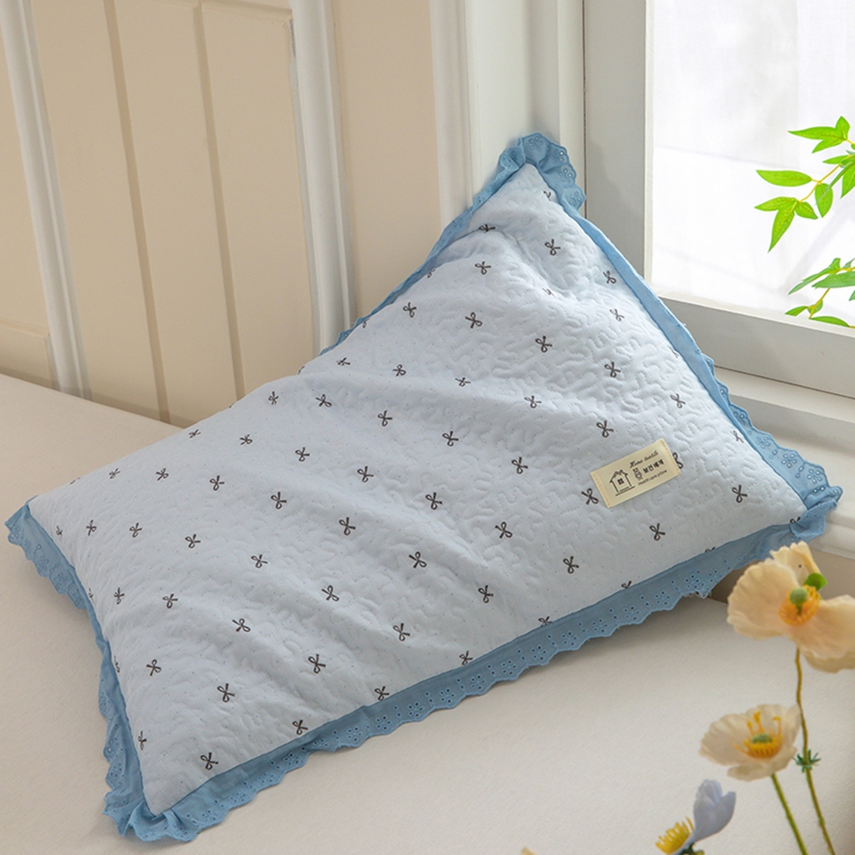 91家纺网 家纺一手货源 找家纺 枕之坊 2026新款绗缝花边荞麦枕枕头枕芯 纤绣花边-蓝色