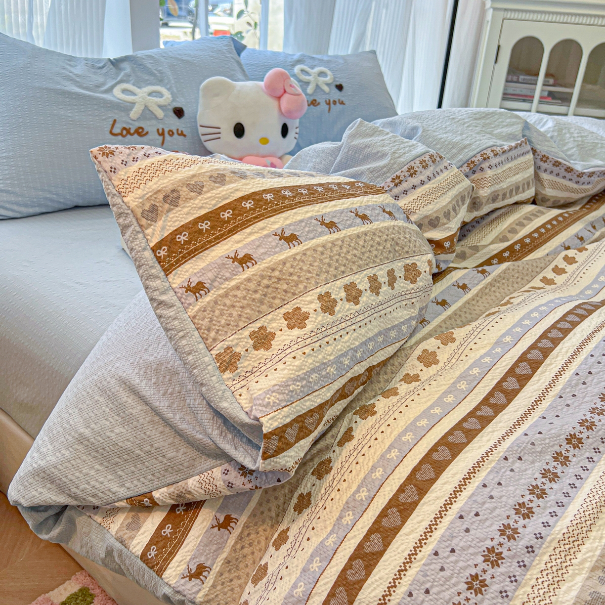 91家纺网 家纺一手货源 找家纺 （总）韩巢家纺 2026新款泡芙纱费尔岛毛巾绣四件套