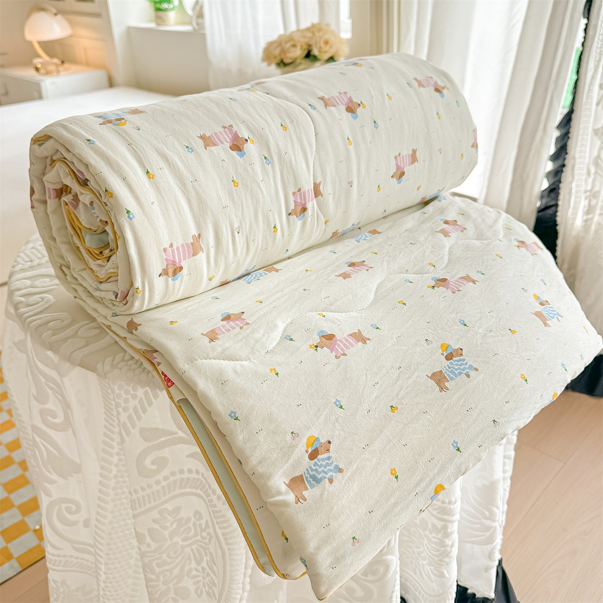 91家纺网 家纺一手货源 找家纺 （总）招财星家纺 2026新款A类水洗棉皱绉纱夏被空调被印花夏凉被子被芯（带质检报告买家秀）