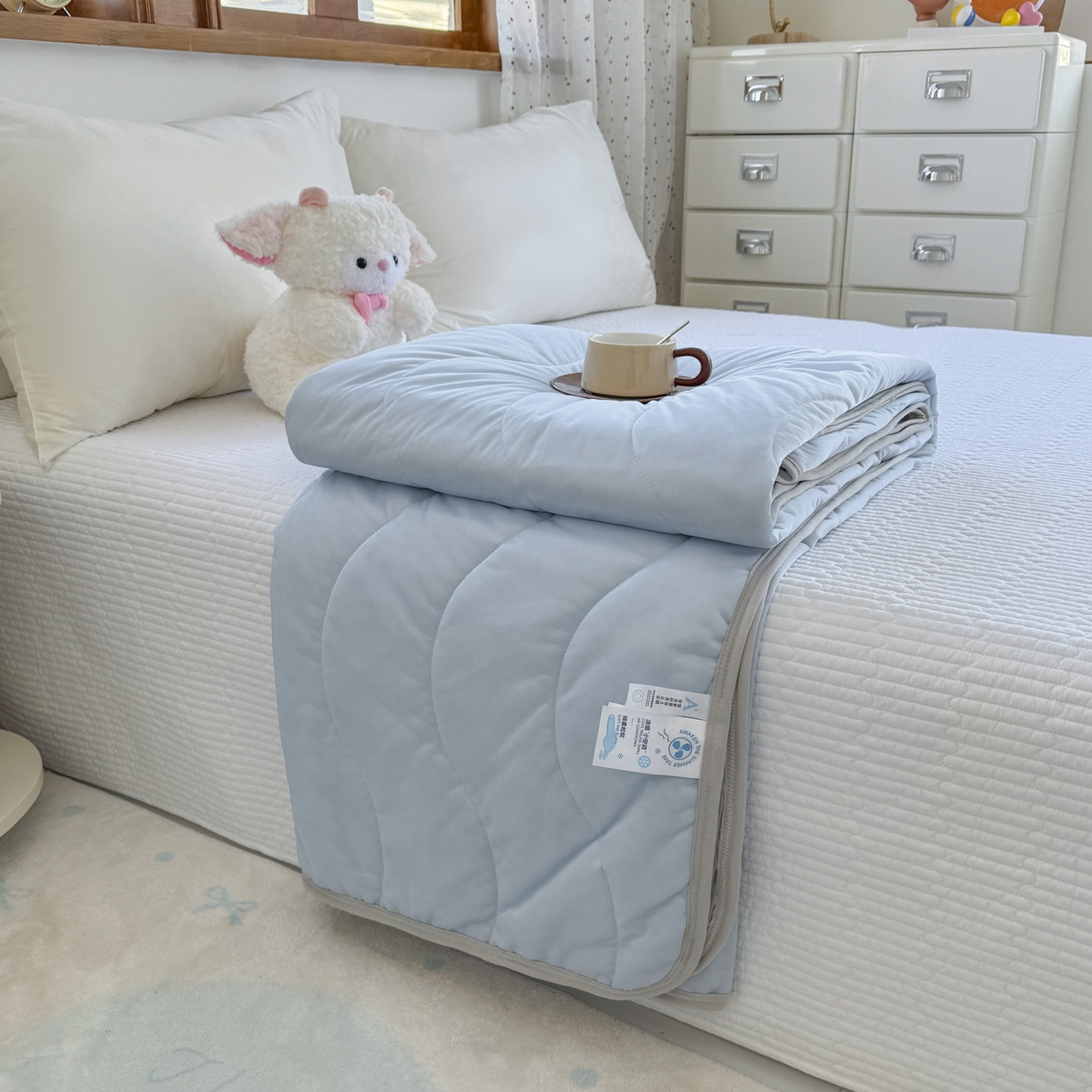 默忆 2026春夏新款绗缝冰激凌凉感丝夏被夏凉被空调被 孔雀蓝