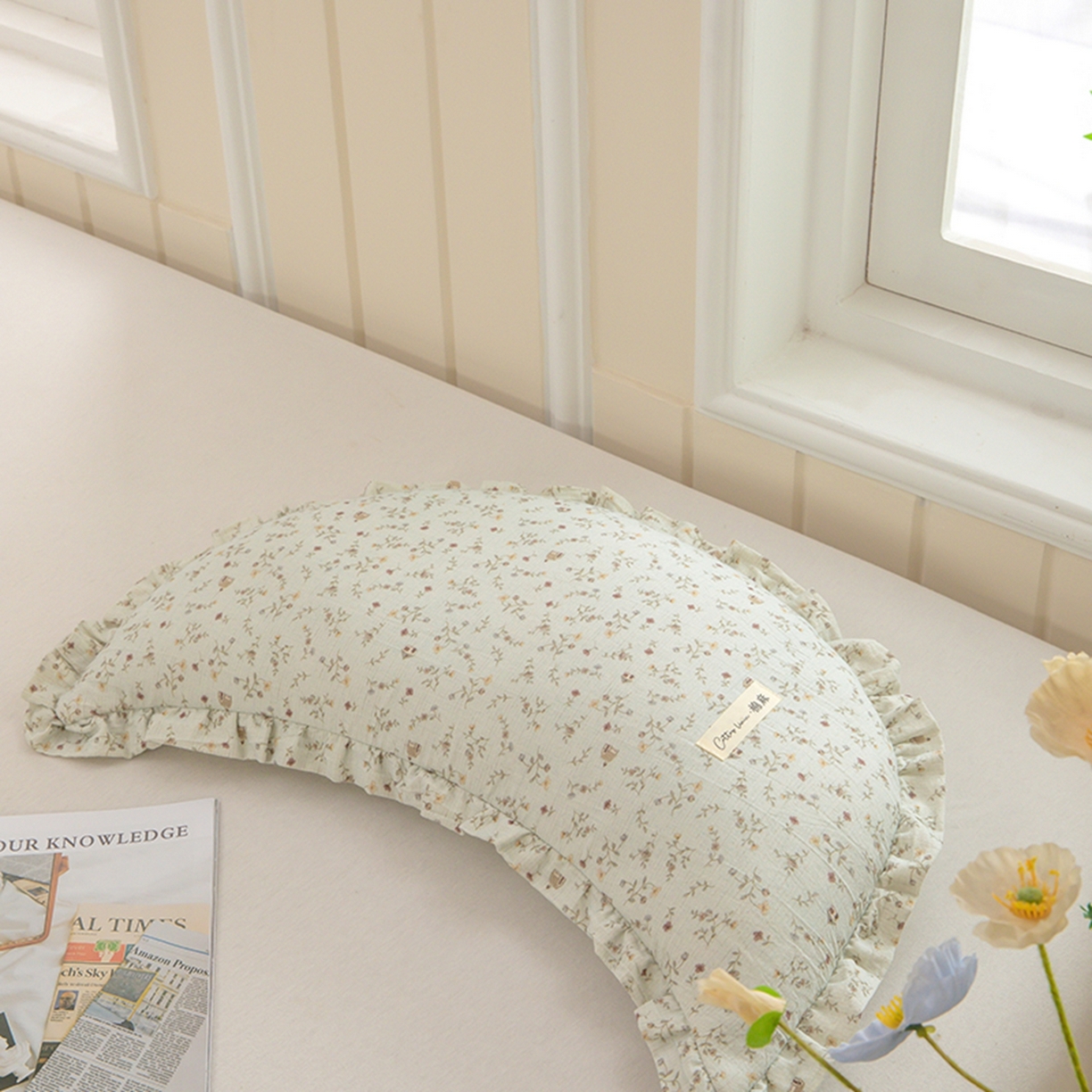 枕之坊 2026新款棉麻月牙荞麦枕枕头枕芯 棉月牙-绿色小花