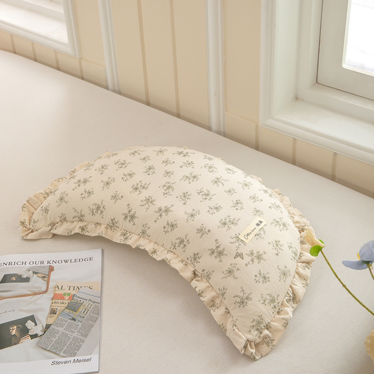 枕之坊 2026新款棉麻月牙荞麦枕枕头枕芯 棉麻月牙-素枝碎绿