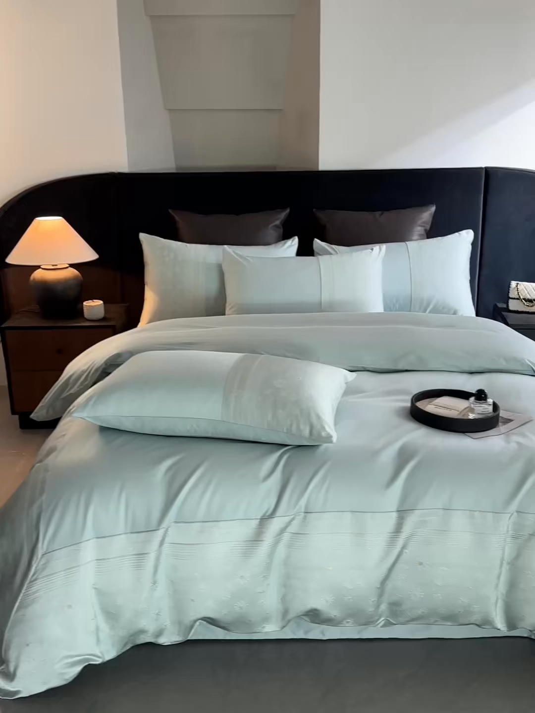 91家纺网 家纺一手货源 找家纺 女子家纺 2026春夏新款全棉纯棉刺绣拼角四件套-缦悦系列 缦悦-繁星蓝