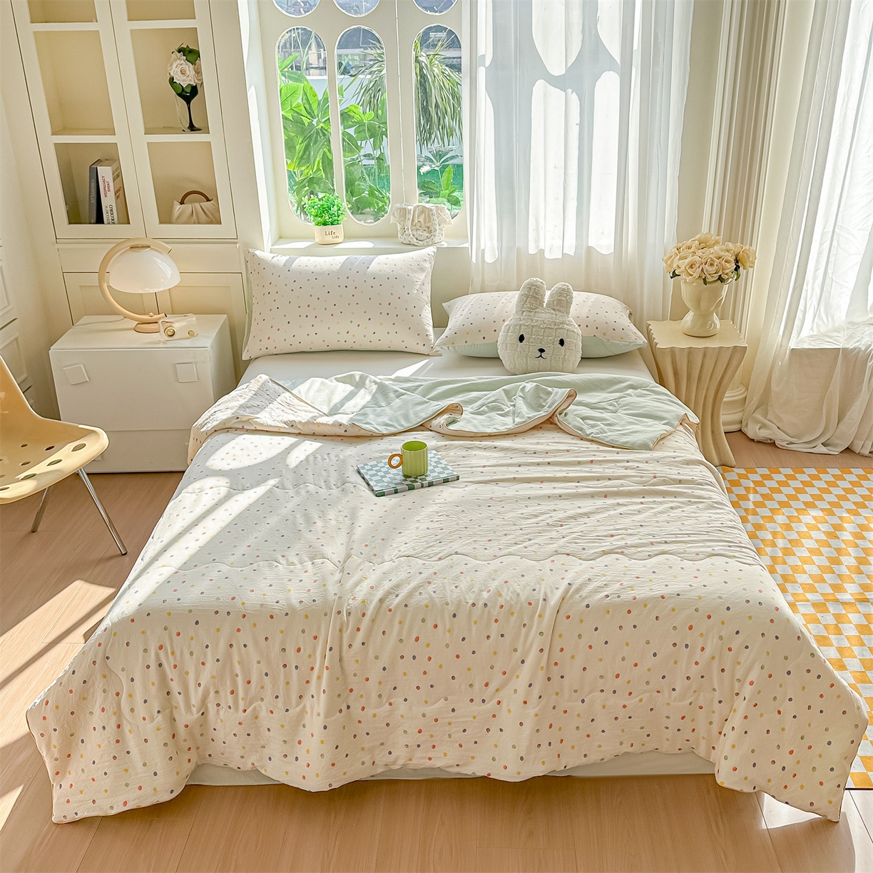 91家纺网 家纺一手货源 找家纺 招财星家纺 2026新款A类水洗棉皱绉纱夏被空调被印花夏凉被子被芯（带质检报告买家秀） 彩色波点