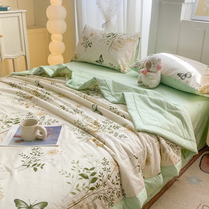 91家纺网 家纺一手货源 找家纺 羽梦家纺 2026新款新疆棉花全棉夏凉被被子被芯绿意盎然