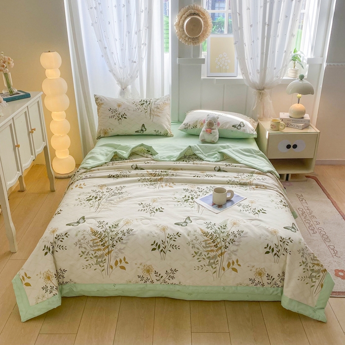 91家纺网 家纺一手货源 找家纺 羽梦家纺 2026新款新疆棉花全棉夏凉被被子被芯绿意盎然