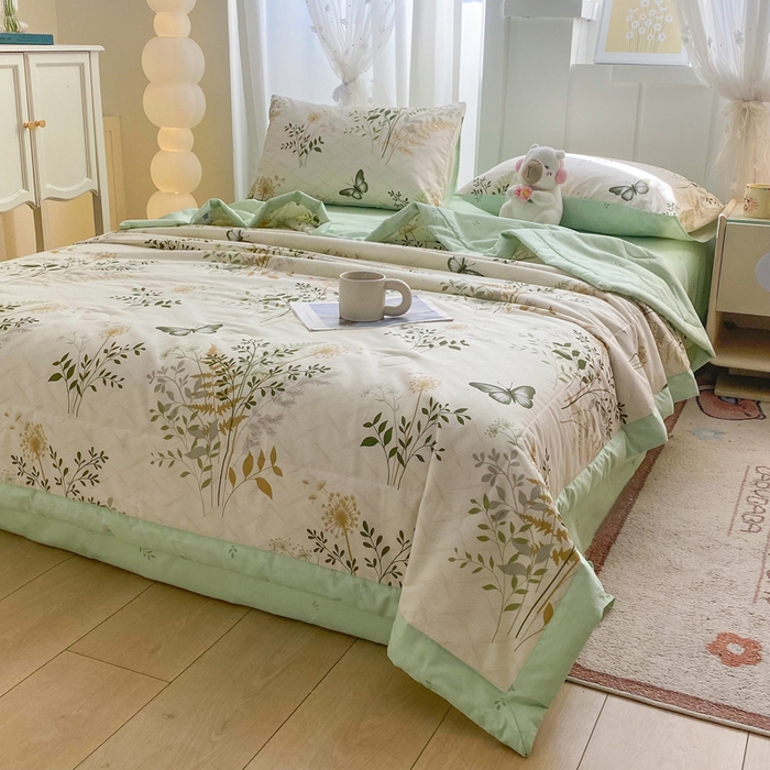 91家纺网 家纺一手货源 找家纺 羽梦家纺 2026新款新疆棉花全棉夏凉被被子被芯绿意盎然