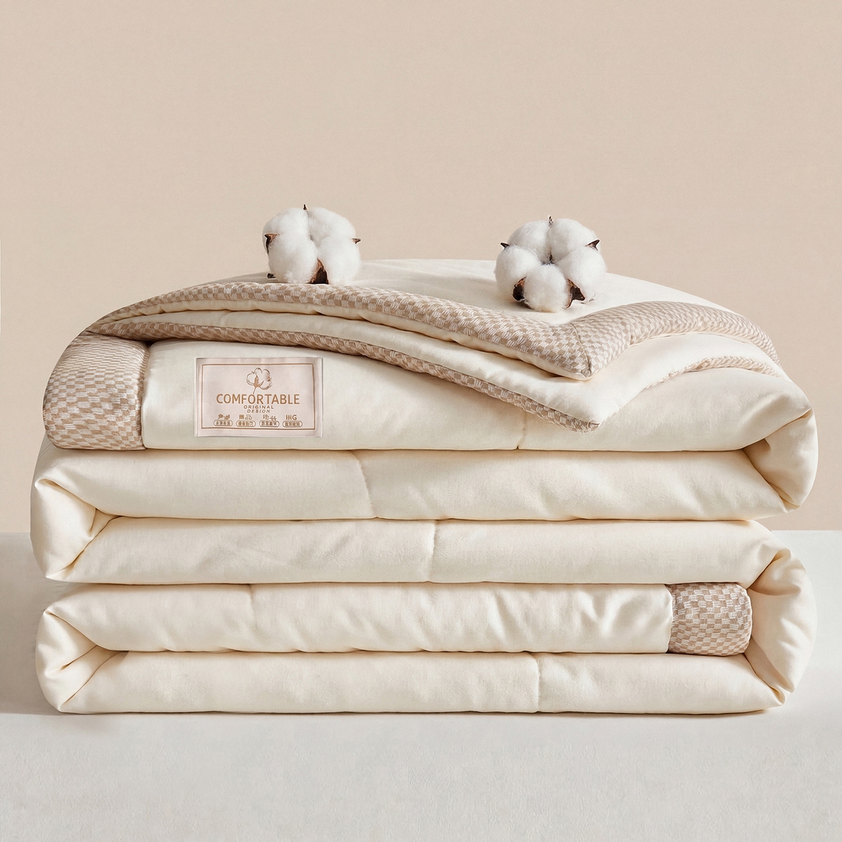 91家纺网 家纺一手货源 找家纺 罗布斯 2026新款高克重纯色简约风小清新花卉风水洗棉空调被夏被100%新疆棉花夏凉被（买家秀加微) 奶昔白