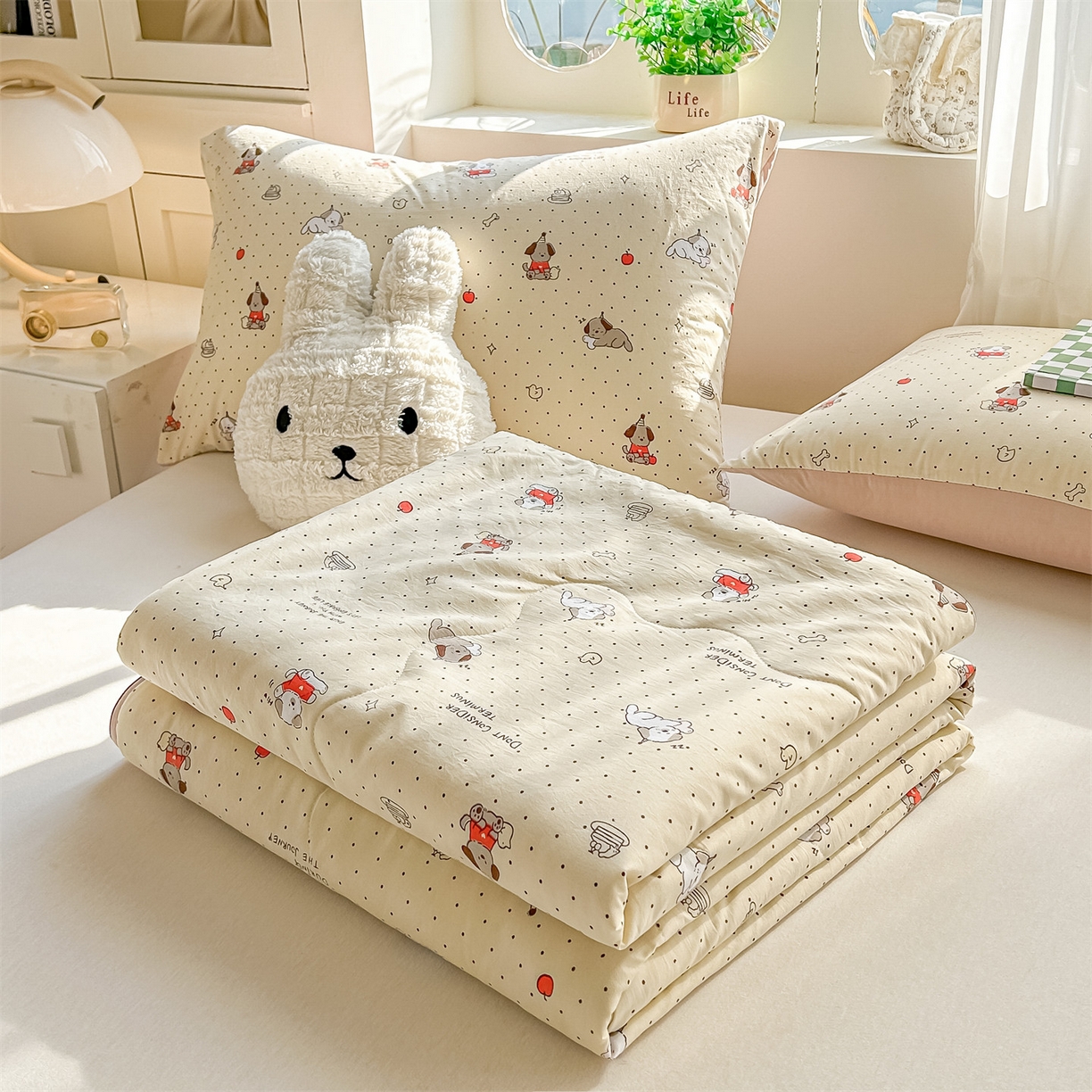 91家纺网 家纺一手货源 找家纺 招财星家纺 2026新款A类水洗棉皱绉纱夏被空调被印花夏凉被子被芯（带质检报告买家秀） 狗狗派对